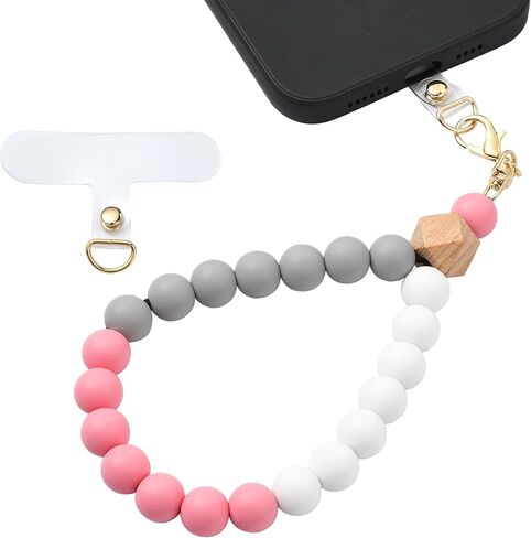 BEEFLYING Silicone Beaded Phone Wrist Strap, Cellphone Lanyard with Tether Tab, Elastic Hands-Free Wristlet Bracelet for Women, Mixed Colors 7 in Kuwait