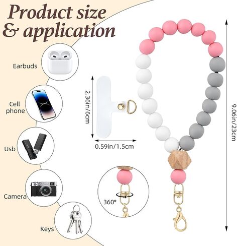 BEEFLYING Silicone Beaded Phone Wrist Strap, Cellphone Lanyard with Tether Tab, Elastic Hands-Free Wristlet Bracelet for Women, Mixed Colors 7 in Kuwait