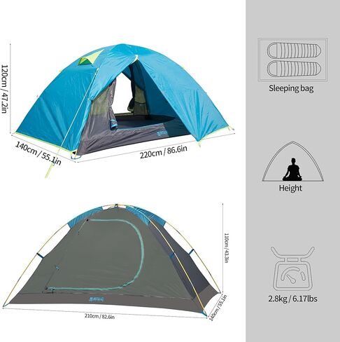 Himalaya 2 Person Camping Tent, Backpacking Tent Waterproof Windproof Lightweight Portable Easy Setup Double Layer for Outdoor Camping Hiking Mountaineering Travel in Saudi Arabia