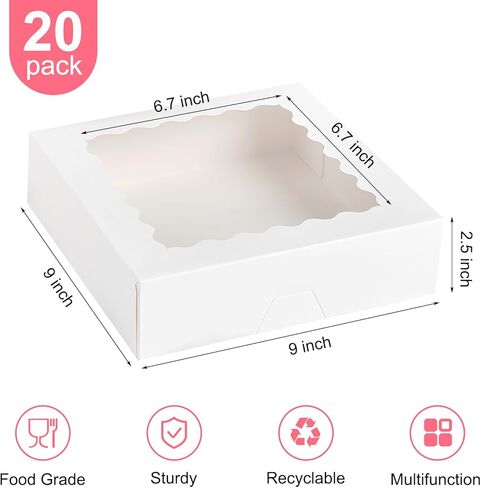 Kucoele 20 PCS Pie Boxes, 10 x 10 x 2.5 Inches Bakery Boxes with Window Cookie Boxes Auto-Popup Treat Boxes for Chocolate Covered Strawberries, Macaroons, Pastries, Donuts, Muffins, Tarts, Cake Pops in Saudi Arabia