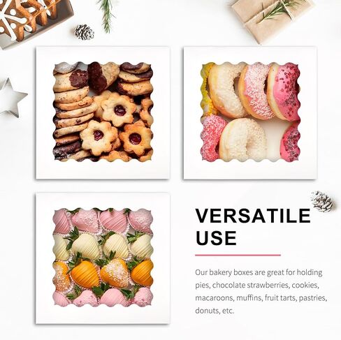 Kucoele 20 PCS Pie Boxes, 10 x 10 x 2.5 Inches Bakery Boxes with Window Cookie Boxes Auto-Popup Treat Boxes for Chocolate Covered Strawberries, Macaroons, Pastries, Donuts, Muffins, Tarts, Cake Pops in Saudi Arabia
