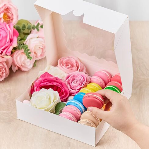 Kucoele 20 PCS Pie Boxes, 10 x 10 x 2.5 Inches Bakery Boxes with Window Cookie Boxes Auto-Popup Treat Boxes for Chocolate Covered Strawberries, Macaroons, Pastries, Donuts, Muffins, Tarts, Cake Pops in Saudi Arabia