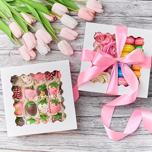 Kucoele 20 PCS Pie Boxes, 10 x 10 x 2.5 Inches Bakery Boxes with Window Cookie Boxes Auto-Popup Treat Boxes for Chocolate Covered Strawberries, Macaroons, Pastries, Donuts, Muffins, Tarts, Cake Pops in Saudi Arabia