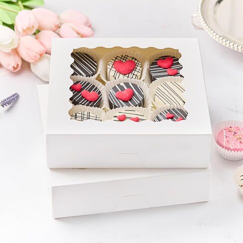 Kucoele 20 PCS Pie Boxes, 10 x 10 x 2.5 Inches Bakery Boxes with Window Cookie Boxes Auto-Popup Treat Boxes for Chocolate Covered Strawberries, Macaroons, Pastries, Donuts, Muffins, Tarts, Cake Pops in Saudi Arabia