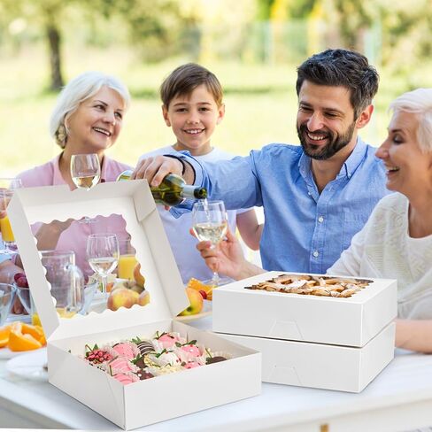 Kucoele 20 PCS Pie Boxes, 10 x 10 x 2.5 Inches Bakery Boxes with Window Cookie Boxes Auto-Popup Treat Boxes for Chocolate Covered Strawberries, Macaroons, Pastries, Donuts, Muffins, Tarts, Cake Pops in Saudi Arabia