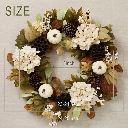 DecorbyHannah Collapsible Fall Wreaths for Front Door, 22 inch Pre-Lit Autumn Wreath with Green Pumkin and Pinecone for Harvest Thanksgiving Home Wall Window Indoor Outdoor Decor in Saudi Arabia