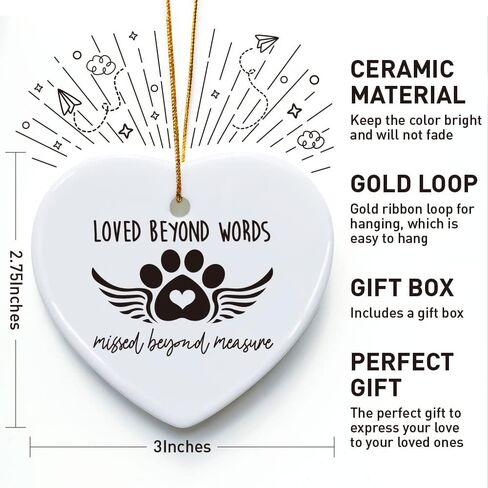 Memorial Ornament Gift for Loss of Pet, Loved Beyond Words Missed Beyond Measure, Sympathy Bereavement Keepsake Gifts for Loss of Dog Cat, Rememberance Gift for Loss of Dog Cat, Dog Owner, Cat Owner in Saudi Arabia