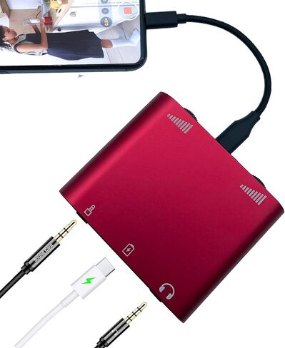 Live Streaming Microphone Adapter with Charging Port, Lightning to Audio & Mic, Real-Time Monitoring, 3D Stereo Sound, HD Quality, Compatible with Apple & Android for YouTube, Twitch & TikTok（Black in Saudi Arabia