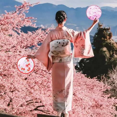 12 Pcs Round Japanese Foldable Fan Japanese Hand Fan Foldable Summer Round Folding Hand Fan 12 Japanese Style Foldable Fan for Party Festival Outdoor Wedding in Saudi Arabia