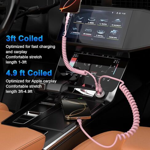 [Apple MFi Certified] iPhone 16 Pro Fast Charging Car Carplay Cable,Retractable 5ft 60W USB A to USB C Charging Cord Screen Data Sync Cord Compatible for iPhone 16/Pro Max/Plus/15 iPad Pixel Galaxy in Kuwait
