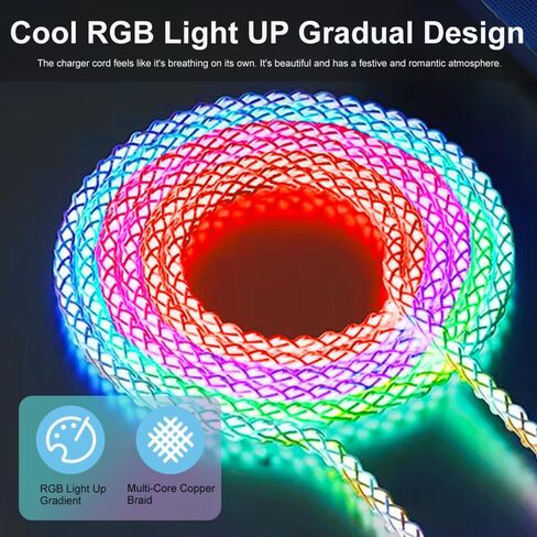 كابل شاحن LED iPhone، 4.9 قدم [معتمد من MFi] RGB ملون متدرج يضيء iPhone Lightning كابل USB شحن سريع سلك بيانات لهاتف iPhone 14 13 12 11 Pro Max XR XS X 8 7 6 Plus SE iPad المزيد in Saudi Arabia