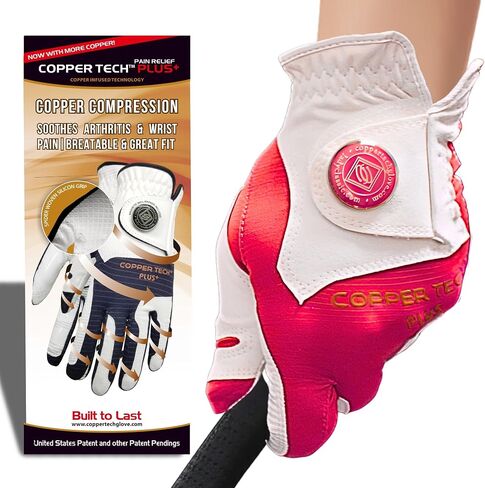 Copper Tech Plus Women's Golf Gloves with Ball Marker - Ladies Golf Gloves with 100% AAA Synthetic Leather - Wrist Support & Breathability - Golf Gloves Left Handed Golfer (Hand Orientation: Right) in Saudi Arabia