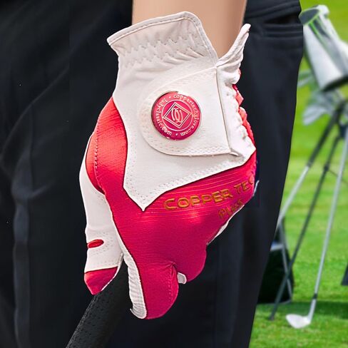 Copper Tech Plus Women's Golf Gloves with Ball Marker - Ladies Golf Gloves with 100% AAA Synthetic Leather - Wrist Support & Breathability - Golf Gloves Left Handed Golfer (Hand Orientation: Right) in Saudi Arabia