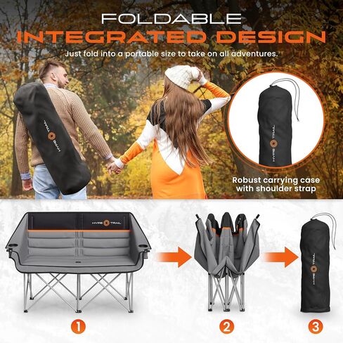 Double Camping Chair For Adults with Cup & Wine Holder - Folding Loveseat Camping Chair - Mesh Carry Bag - Double Lawn Chairs for Adults 2 Person Camping Chair for Beach Camping Couch & Camping Sofa in Saudi Arabia