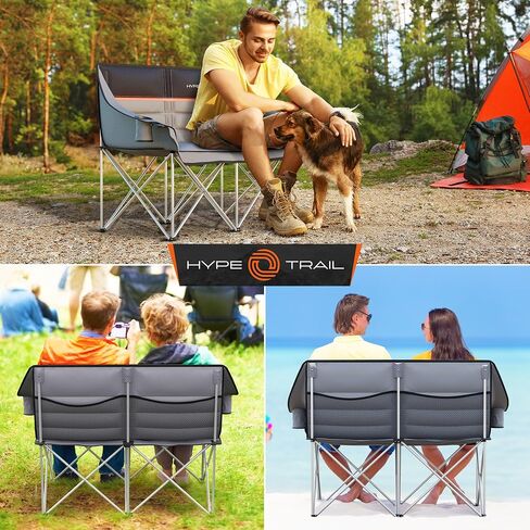 Double Camping Chair For Adults with Cup & Wine Holder - Folding Loveseat Camping Chair - Mesh Carry Bag - Double Lawn Chairs for Adults 2 Person Camping Chair for Beach Camping Couch & Camping Sofa in Saudi Arabia