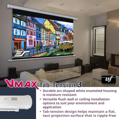Elite Screens VMAX 3 Tab-Tensioned Series, 100-INCH 16:9, Motorized Projector Screen for Ultra/Standard/Short Projectors Movie Home Theater, VMAXT100XWH3 in Saudi Arabia