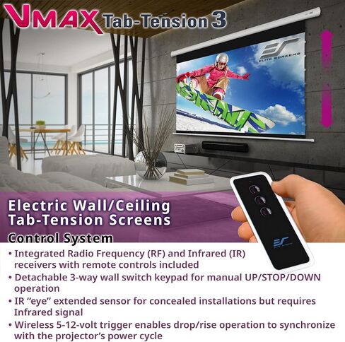 Elite Screens VMAX 3 Tab-Tensioned Series, 100-INCH 16:9, Motorized Projector Screen for Ultra/Standard/Short Projectors Movie Home Theater, VMAXT100XWH3 in Saudi Arabia