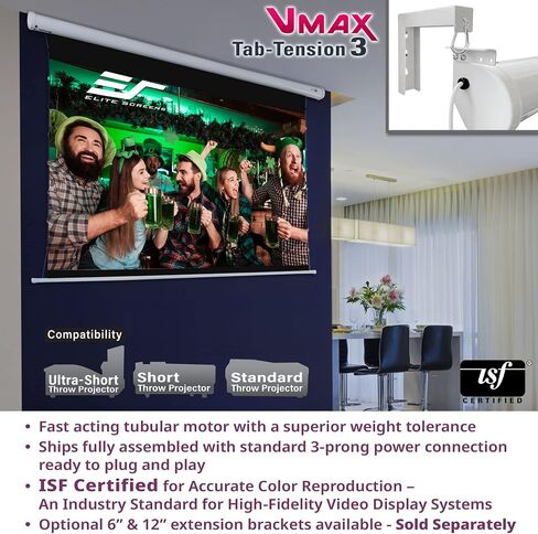 Elite Screens VMAX 3 Tab-Tensioned Series, 100-INCH 16:9, Motorized Projector Screen for Ultra/Standard/Short Projectors Movie Home Theater, VMAXT100XWH3 in Saudi Arabia