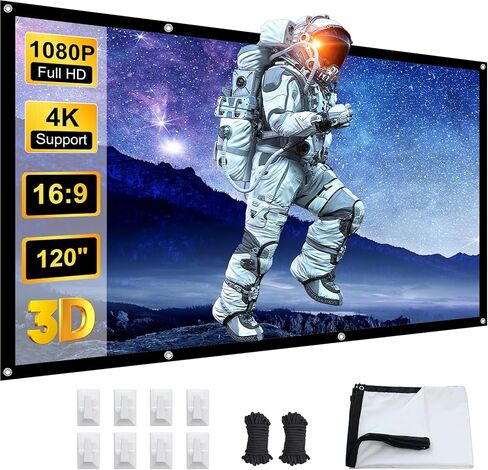 شاشة عرض محمولة 120 بوصة 16:9 قابلة للطي بدقة 4K HD خالية من التجاعيد وخفيفة الوزن، شاشة عرض داخلية وخارجية، شاشة أفلام خفيفة الوزن لمسرح الفناء الخلفي للمنزل in Kuwait