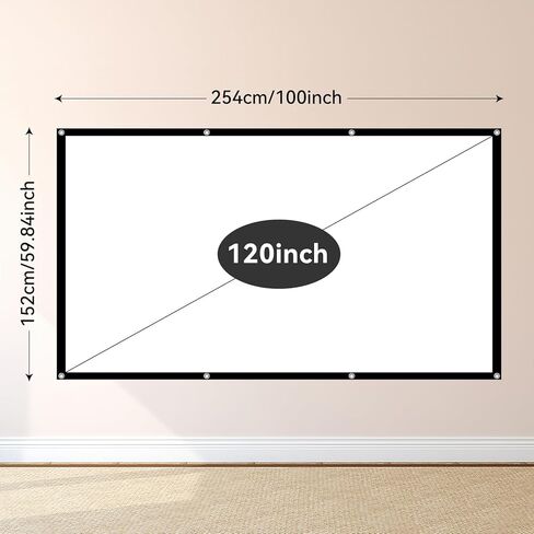 شاشة عرض محمولة 120 بوصة 16:9 قابلة للطي بدقة 4K HD خالية من التجاعيد وخفيفة الوزن، شاشة عرض داخلية وخارجية، شاشة أفلام خفيفة الوزن لمسرح الفناء الخلفي للمنزل in Kuwait