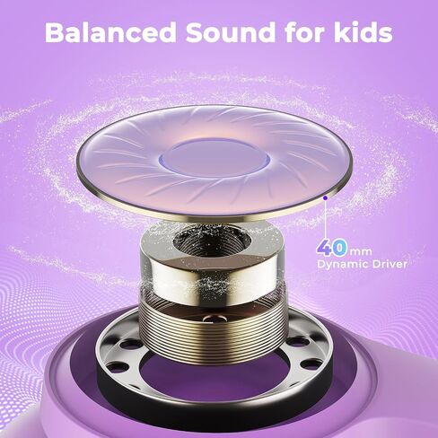 iClever BTH26 Active Noise Cancelling Headphones for Kids, 60H Playtime | SafeSound Tech 3.1, USB C Fast Charging, Bluetooth5.4, Kids Bluetooth Headphones, with Mic AUX Cord for iPad Airplane, Purple in Kuwait
