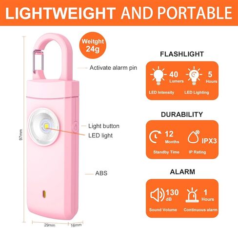 FA FIGHTART USB Rechargeable Personal Alarm for Women Siren with LED Light Button for Men Elderly Keychain Design (Pink) in Saudi Arabia