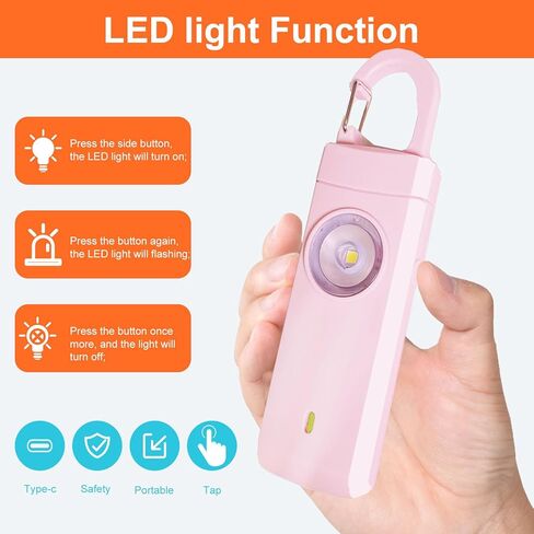 FA FIGHTART USB Rechargeable Personal Alarm for Women Siren with LED Light Button for Men Elderly Keychain Design (Pink) in Saudi Arabia