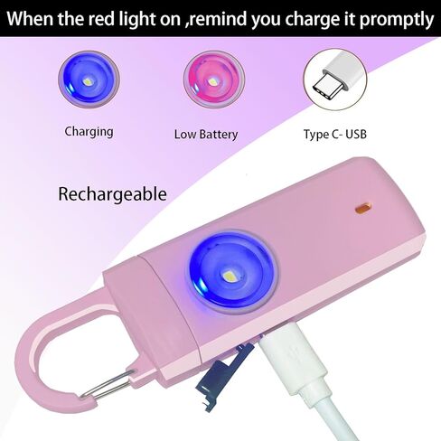 FA FIGHTART USB Rechargeable Personal Alarm for Women Siren with LED Light Button for Men Elderly Keychain Design (Pink) in Saudi Arabia