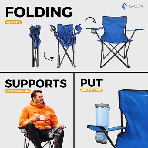 Folding Camping and Beach Chair for Outdoor with Cup Holder - Compact Lightweight Chair with Carry Bag Set of 2 (Blue) in Saudi Arabia