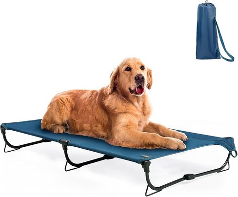 Folding Raised Dog Bed, Large Outdoor Elevated Dog Bed, Cooling Dog Beds, Chew Proof Dog Bed, Portable, Heavy Duty Up to 160 lbs, Dog Cot for Camping, Home, Dark Blue, 49"x33"x7" in Saudi Arabia