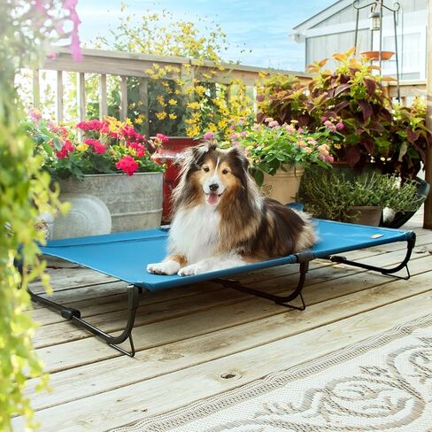 Folding Raised Dog Bed, Large Outdoor Elevated Dog Bed, Cooling Dog Beds, Chew Proof Dog Bed, Portable, Heavy Duty Up to 160 lbs, Dog Cot for Camping, Home, Dark Blue, 49"x33"x7" in Saudi Arabia