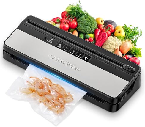 Bonsenkitchen Vacuum Sealer Machine, Multi-Functional Food Sealer with 50 Vacuum Bags & 1 Roll for Food Storage, Built-in Cutter, Globefish Technology for High-Speed Continuous Working, Black in Saudi Arabia