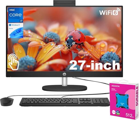 HP Essential All-in-One Desktop | 27" FHD Touchscreen | Intel Core i7-1355U | 64GB RAM | 4TB SSD | Wi-Fi 6 | Wired Keyboard & Mouse | Windows 11 Home | Black | with Adata 512GB External SSD Bundle in Saudi Arabia