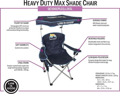 Life is Good Max Shade Chair, Portable Folding Chair with Canopy and Cup Holders for Beach, Sports, Tailgates, Camping, Fishing in Saudi Arabia