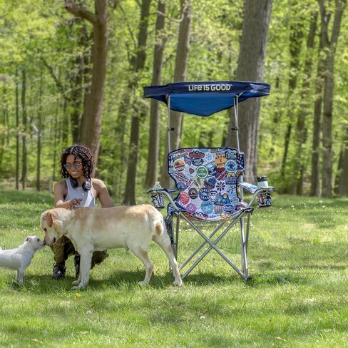 Life is Good Max Shade Chair, Portable Folding Chair with Canopy and Cup Holders for Beach, Sports, Tailgates, Camping, Fishing in Saudi Arabia