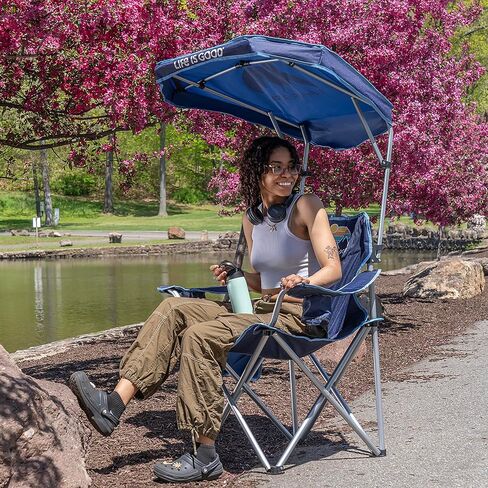 Life is Good Max Shade Chair, Portable Folding Chair with Canopy and Cup Holders for Beach, Sports, Tailgates, Camping, Fishing in Saudi Arabia