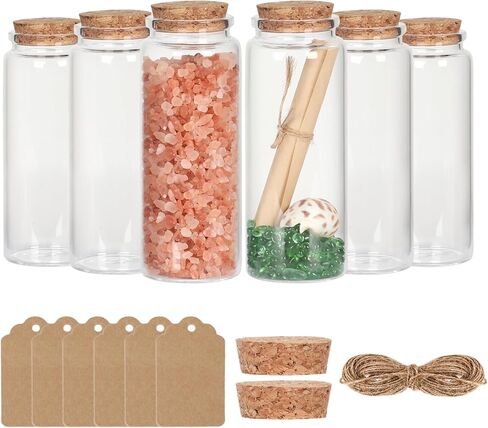 برطمانات زجاجية صغيرة بأغطية من الفلين 120 مل، مجموعة برطمانات زجاجية صغيرة مكونة من 6 قطع، زجاجات حبوب زجاجية بأغطية، برطمانات رمل، برطمانات تعويذة، برطمانات صدف، زجاجات زجاجية صغيرة للحرف اليدوية، الديكور، هدايا الحفلات in Kuwait