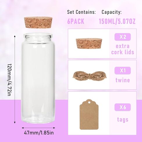 برطمانات زجاجية صغيرة بأغطية من الفلين 120 مل، مجموعة برطمانات زجاجية صغيرة مكونة من 6 قطع، زجاجات حبوب زجاجية بأغطية، برطمانات رمل، برطمانات تعويذة، برطمانات صدف، زجاجات زجاجية صغيرة للحرف اليدوية، الديكور، هدايا الحفلات in Kuwait
