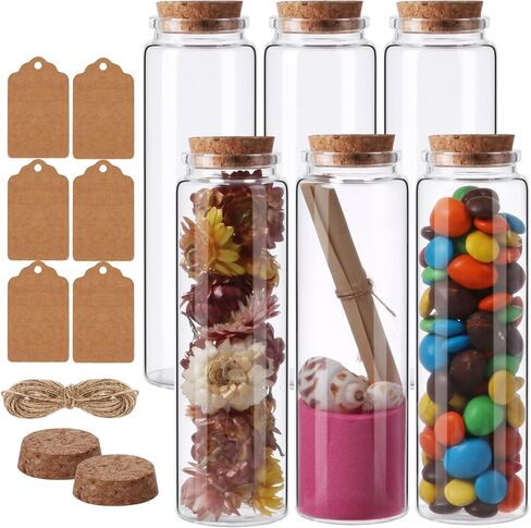 Small Glass Jars with Cork Lids 120 ml, Mini Glass Jars Set of 6, Glass Pill Bottles with Lids, Sand Jars, Spell Jars, Seashell Jars, Small Glass Bottles for Crafts, Decoration, Party Favors in Saudi Arabia