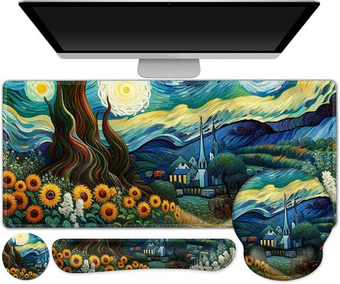 AIMSA Keyboard Mouse Pad Wrist Rest Set, Large Gaming Mouse Desk Pad with Wrist Support Ergonomic Design, 4 in 1 Mousepad for Home Office, Sakura Snow Mountain in Saudi Arabia