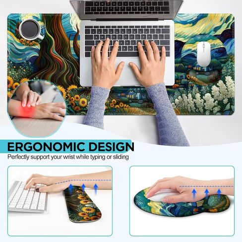 AIMSA Keyboard Mouse Pad Wrist Rest Set, Large Gaming Mouse Desk Pad with Wrist Support Ergonomic Design, 4 in 1 Mousepad for Home Office, Sakura Snow Mountain in Saudi Arabia