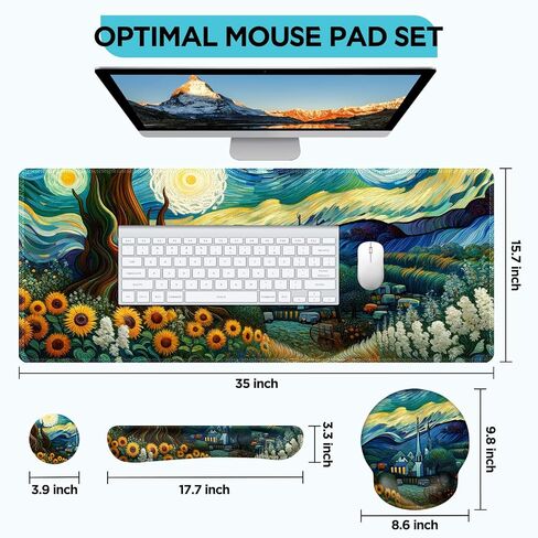 AIMSA Keyboard Mouse Pad Wrist Rest Set, Large Gaming Mouse Desk Pad with Wrist Support Ergonomic Design, 4 in 1 Mousepad for Home Office, Sakura Snow Mountain in Saudi Arabia