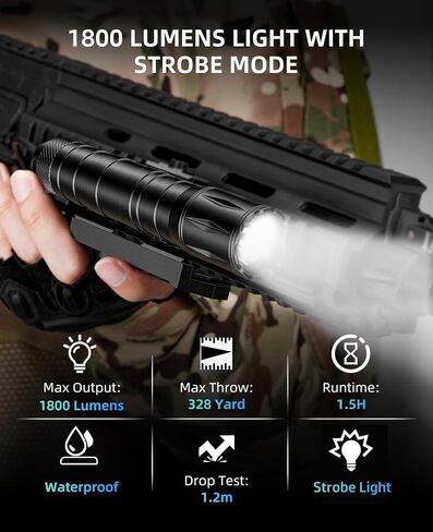EZshoot 1800 Lumens Tactical Rifle Flashlight with Pressure Switch, Tactical Flashlight for Rifle Compatible with M-Rail, Rifle Flashlight with Strobe Mode for Home Defense, Hunting in Kuwait