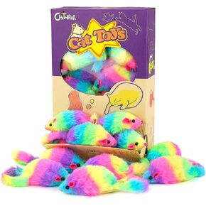CHIWAVA 36PCS 1.8" Rainbow Color Furry Cat Toy Mice with Rattle Kitten Mouse Interactive Play