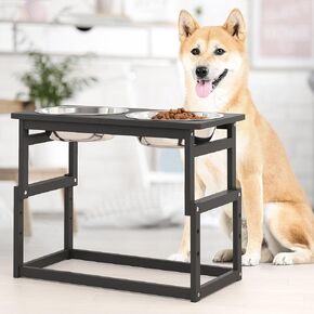Elevated Dog Bowls - Adjustable Raised Stand for Large Breed Dogs, 2.75'' to 20'' Height, Stainless Steel Bowls for Food & Water (4L Capacity)