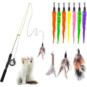Cat Wand Toys - Retractable Cat Wand and Feather Toys Refills for Cats to Chase and Jump. (01)