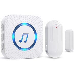 Door Chime,Wireless Door Open Alarm-SANJIE Door Entry Chime with 55 Chimes 5 Adjustable Volume Mute Mode for Business/Home/Store, Pool Alarm with 600ft Range LED Indicators, 1 Receivers + 1 Sensors
