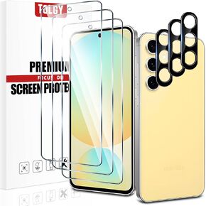 TQLGY 3 Pack Screen Protector for Samsung Galaxy S24 FE with 3 Pack Camera Lens Protector, 9H Tempered Glass Film, HD Clear, Anti-Scratch, Bubble Free, Case Friendly