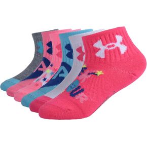 Under Armour Girls Multi Pack Quarter Socks, White (6-Pack) & Neon Pink, 4-6 US