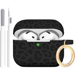 Engraved Leopard Case Compatible with AirPods 4th Generation Cover with Keychain, Skin Soft Cover for Compatible with AirPods 4 Case Full Protection,Front LED Visible, Hot Pink